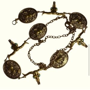 Western Concho Belt Horse Steer Head Gold Tone